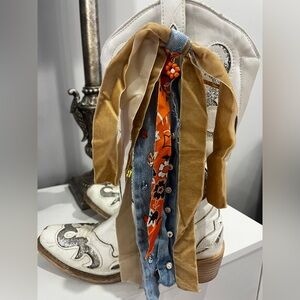 Denim, Orange, and White Boot Ribbon Tassels
